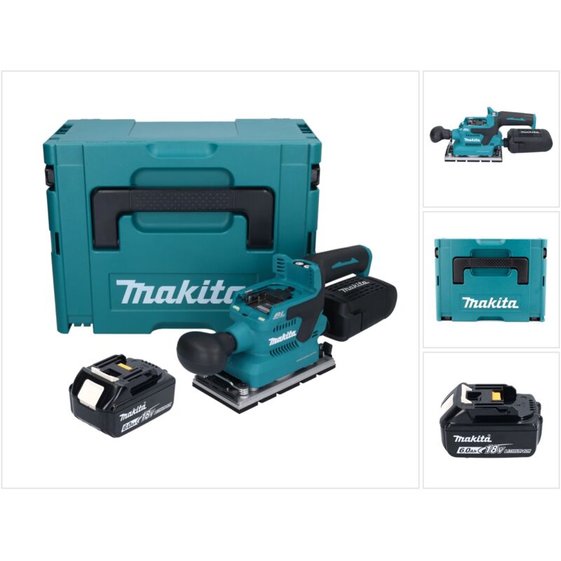 Image of Makita DBO 381 G1JU 18 V 93 x 185 mm Levigatrice vibrante a batteria senza spazzole + 1x batteria da 6,0 Ah + Makpac - senza caricabatterie