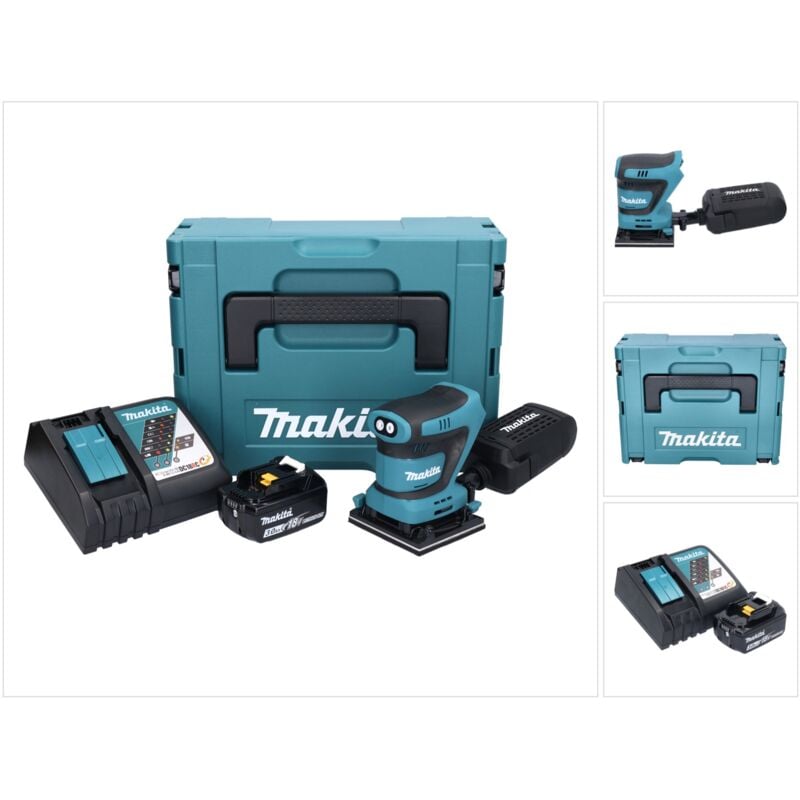 Makita DBO 480 RF1J Ponceuse vibrante sans fil 18 V 112 x 102mm + 1x Akku 3,0 Ah + Chargeur + Coffret Makpac