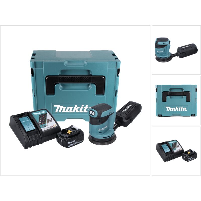 Image of Makita DBO180RF1J Levigatrice orbitale a batteria 125mm 18V + 1x batteria 3.0Ah + caricatore + valigetta Makpac