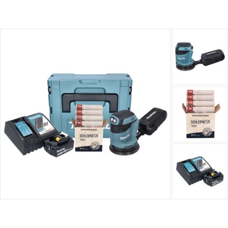 Makita DBO180RT1J Levigatrice eccentrica a batteria 125mm 18V + 1x batteria 5.0Ah + caricatore + scatola Makpac + 1x set di levigatura SPIDER Toolbrothers con abrasivi in rete