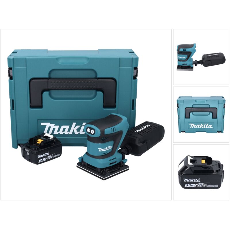 Makita DBO 481 T1J Ponceuse vibrante sans fil 18 V 112 x 102 mm + 1x batterie 5,0 Ah + Makpac - sans chargeur
