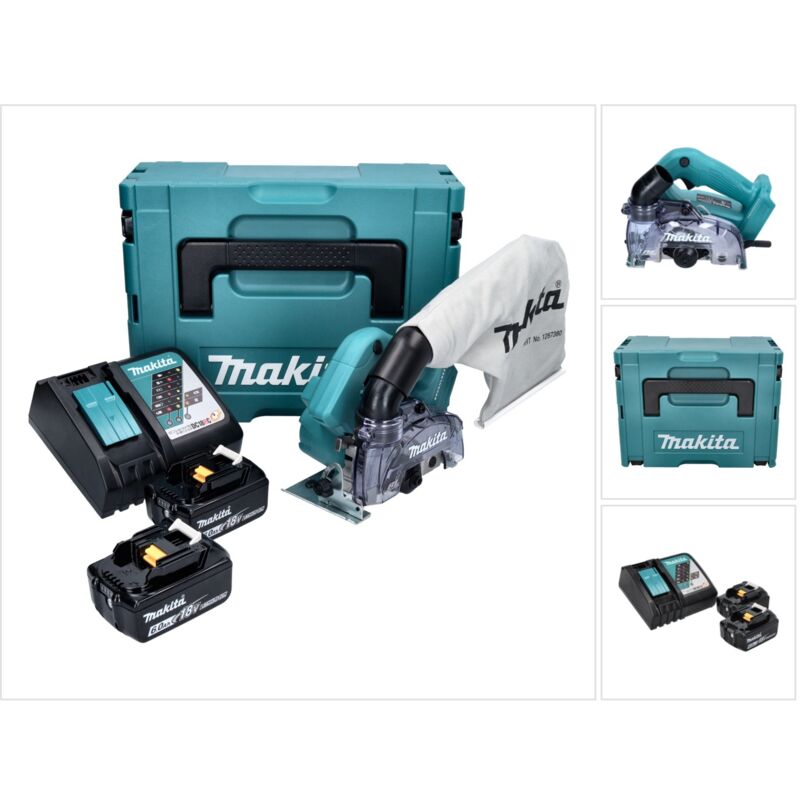Makita DCC 500 RGJ Sega diamantata a batteria 125 mm Brushless 18V + 2x Batterie 6,0Ah + Caricabatterie + Valigetta Makpac