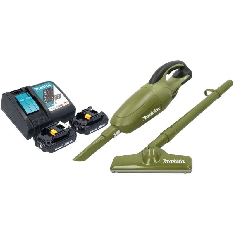 Makita - dcl 180 RA2O Aspirateur sans fil 18 v 0,65 l Olive Outdoor Adventure Serie + 2x batterie 2,0 Ah + chargeur