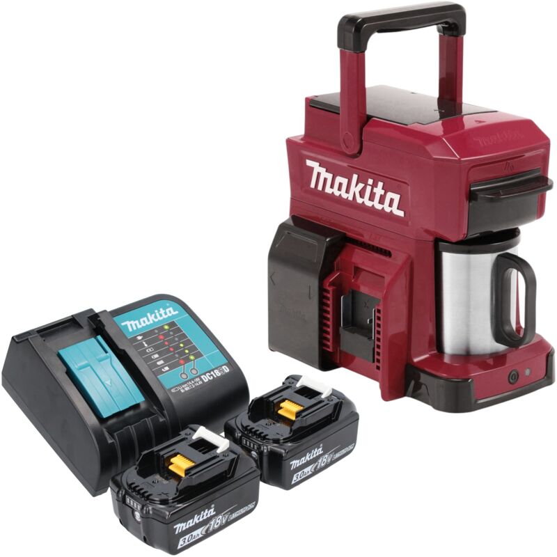 Makita DCM 501 SF2AR Cafetière sans fil 12 V maxi / 18 V rouge + 2x batterie 3,0 Ah + chargeur