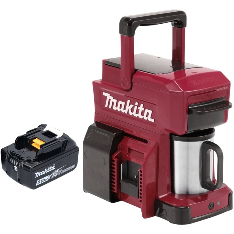 Dcm 501 tar Cafetière sans fil 12 v maxi / 18 v rouge + 1x batterie 5,0 Ah - sans chargeur - Makita