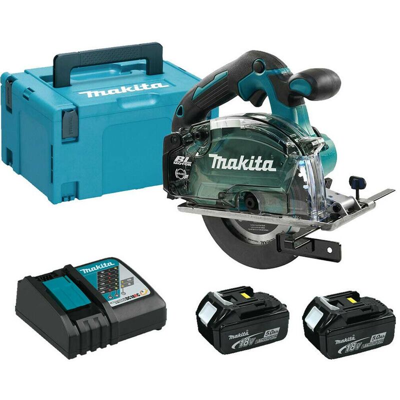 DCS553RTJ Cordless 18V Brushless 150mm Metal Saw With 2x5.0Ah Batteries, Charger And makpac 3 Case - Makita