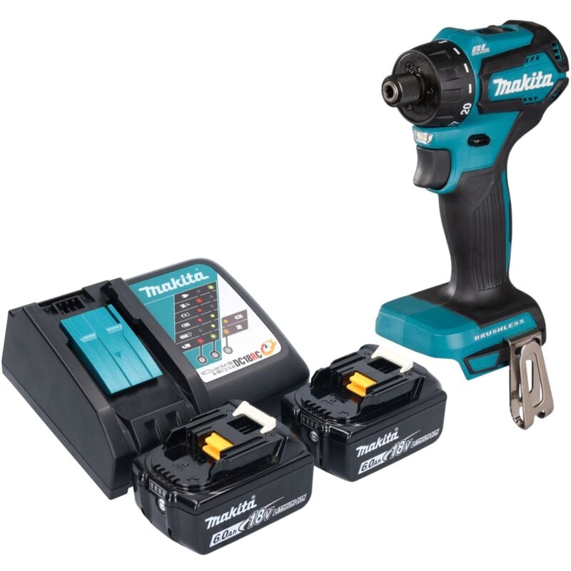 Ddf 083 rg Perceuse-visseuse sans fil 18 v 40 Nm 1/4'' Brushless + 2x batterie 6,0 Ah + chargeur - Makita