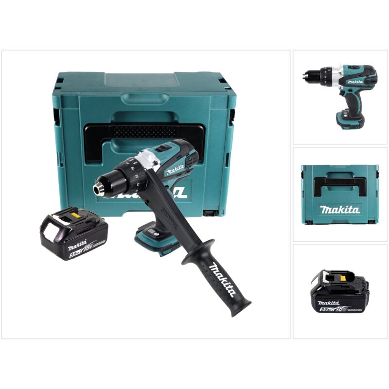 Ddf 458 T1J Trapano avvitatore a batteria 18V / 91Nm + 1x Batteria 5,0 Ah + Valigetta Makpac - senza caricabatterie - Makita