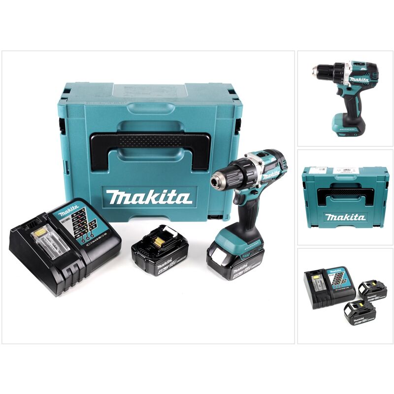 Trapano avvitatore a batteria Makita ddf 484 rmj 18 v senza spazzole 54 Nm in Makpac con 2 batterie da 4,0 Ah e caricabatterie
