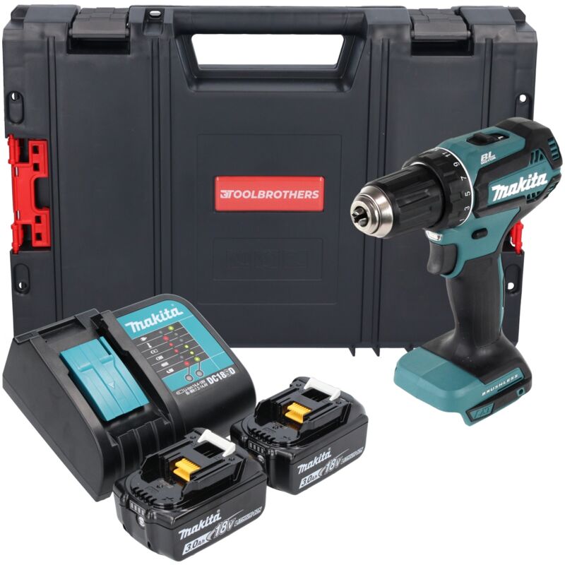 Ddf 485 sfj-r perceuse/visseuse sans fil 18 v 50 Nm sans balais + 2x accu 3,0 Ah + chargeur + rhino - Makita