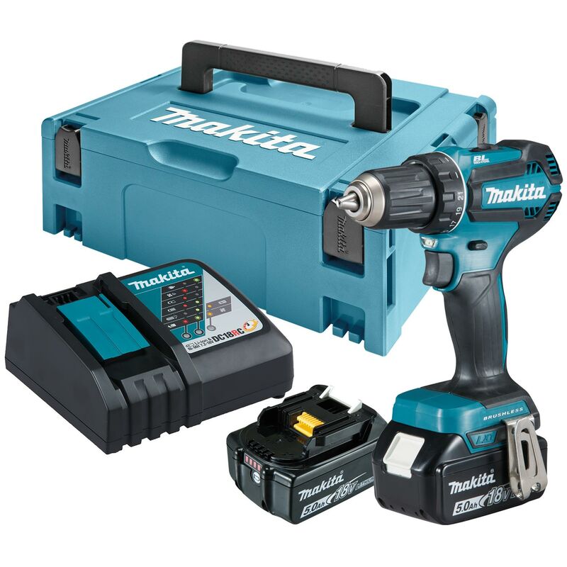 Image of Makita DDF485RTJ Akku-Bohrschrauber 18V/5,0 Ah mit 2 Akkus, Ladegerät im MAKPAC