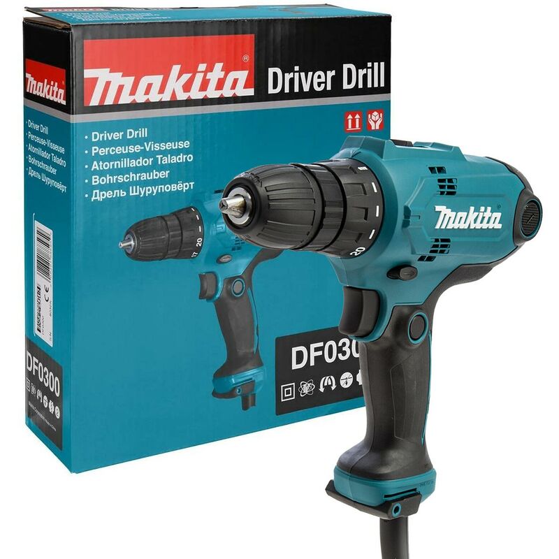 Makita - DF0300 240v Corded Drill Driver 10mm Chuck 2 Speed 2.5m Cable