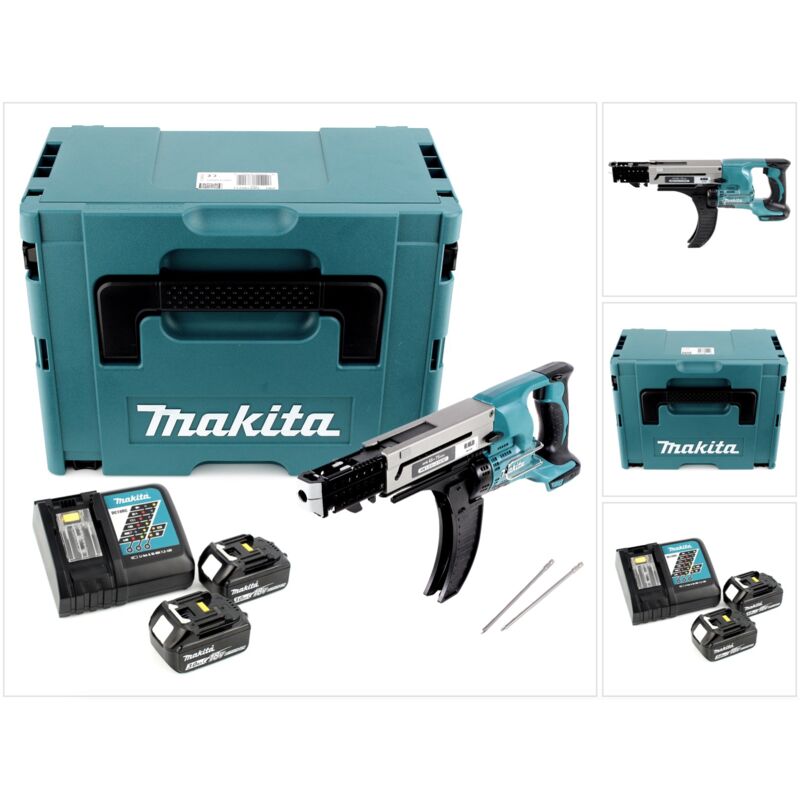 Makita - dfr 750 rfj Visseuse automatique à Magasin sans fil 18V 45-75mm + 2x Batteries 3,0Ah + Chargeur + Coffret Makpac