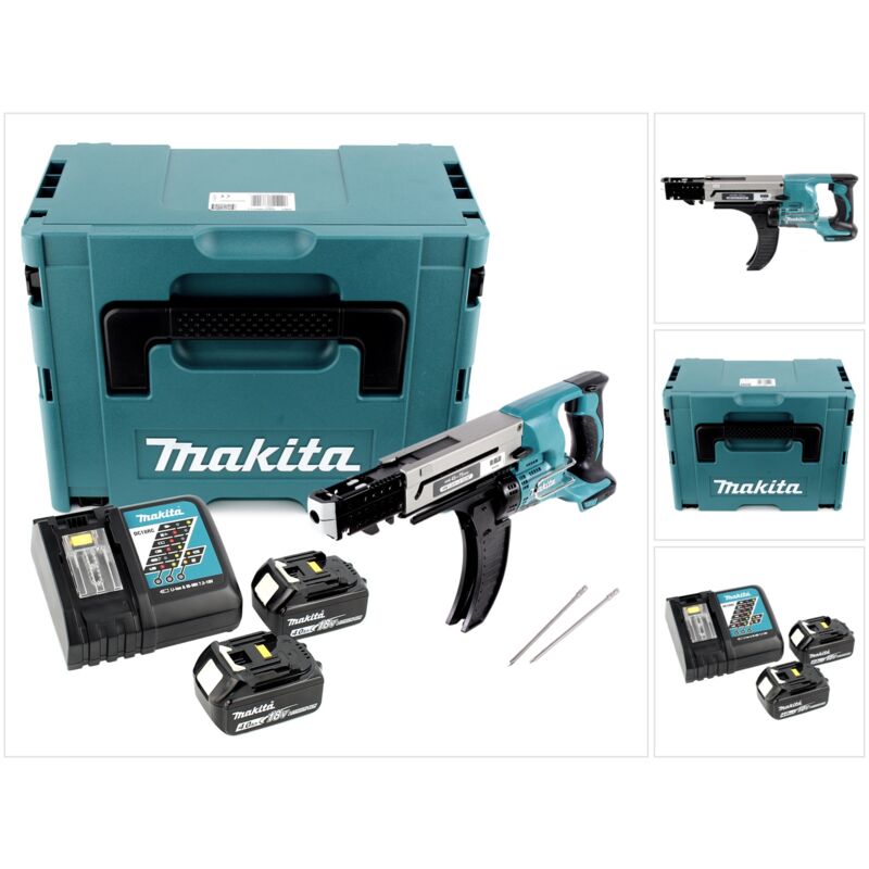Makita - dfr 750 rmj Visseuse automatique sans fil à Magasin 18V 45-75mm + 2x Batteries 4,0Ah + Chargeur + Coffret Makpac