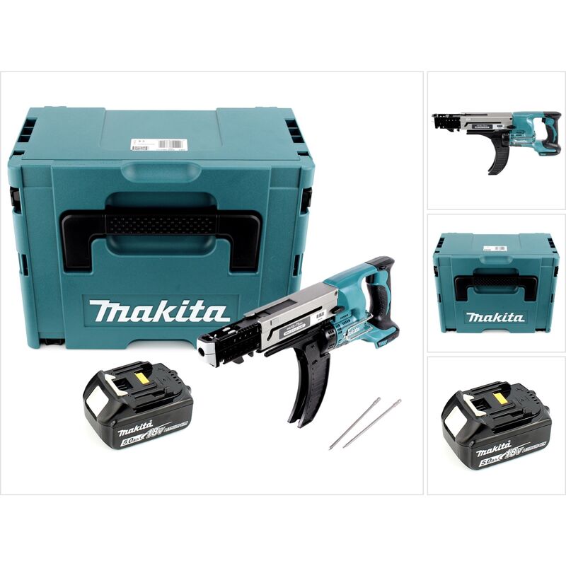 Makita DFR 750 T1J Avvitatore a batteria con alimentatore automatico 18V 45-75mm + 1x Batteria 5,0Ah + Valigetta Makpac - senza caricabatterie