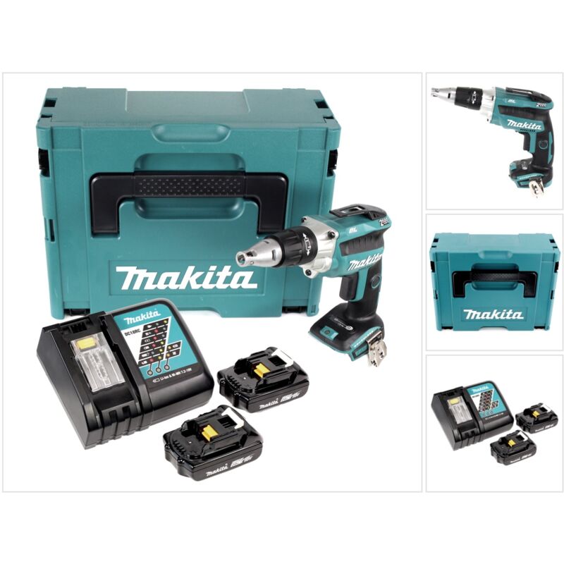 Dfs 250 raj Visseuse à cloison sèche sans fil 18 v Brushless + 2x Batteries 2,0 Ah + Chargeur + Coffret Makpac - Makita