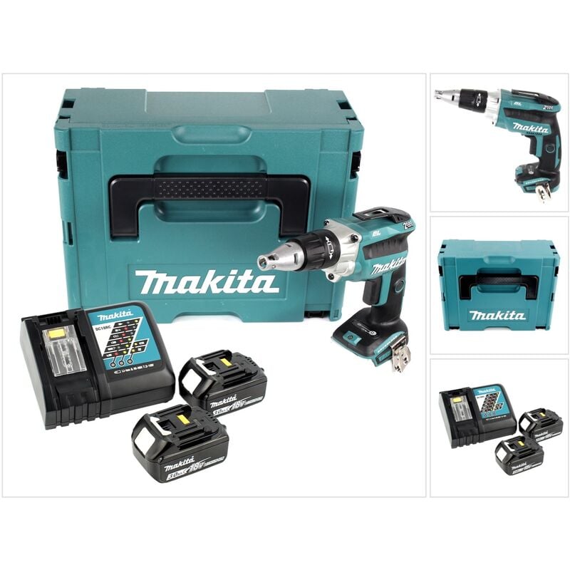 Dfs 250 rfj 18 v Visseuse pour cloisons sèches sans fil avec Coffret de transport Makpac + 2x Batteries 3,0 Ah + chargeur - Makita