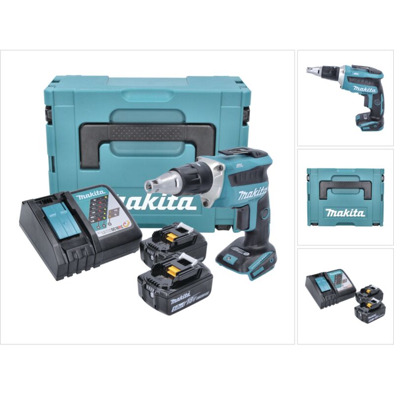Dfs 452 rtj Avvitatore per cartongesso a batteria 18V Brushless + 2x Batterie 5,0Ah + Caricabatterie + Valigetta Makpac - Makita