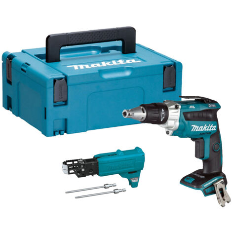 Makita DFS250ZJC LXT 18V Brushless Drywall Screwdriver - Body Only in Makpac 2 Case & 191G73-7 Auto feed  Attachment