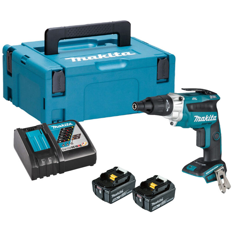 Makita - DFS251RTJ 18V lxt Drywall tek Screwdriver Kit - 2x 5Ah Batteries, Charger & Makpac 2 Case