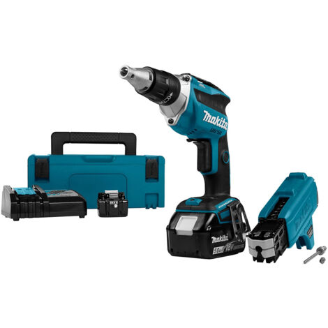 Makita DFS452TJX2 LXT 18V BR Drywall Screwdriver - 2 x 5Ah Batts,Auto feed Attachment, Charger &amp Makpac 2 Case