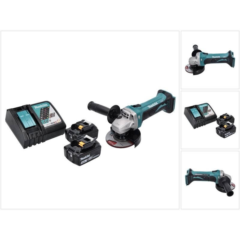 Dga 452 rt Meuleuse d'angle sans fil 18 v 115 mm + 2x Batteries 5,0 Ah + Chargeur - Makita
