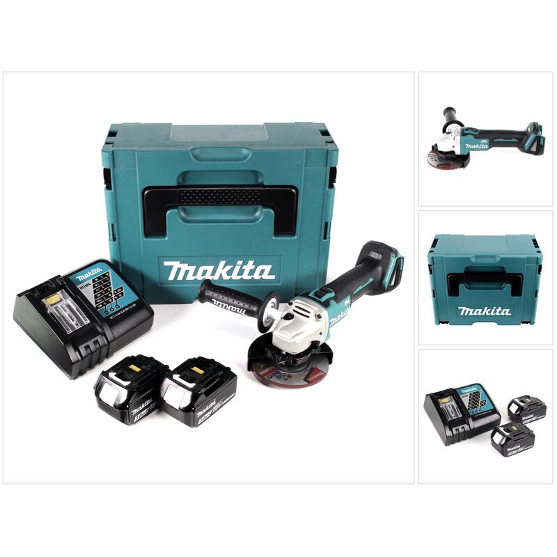 Makita DGA 504 RFJ 18 V Meuleuse sans fil Ø 125 mm avec boîtier MAKPAC + 2x Batteries BL 1830 3,0 Ah + Chargeur DC18RC