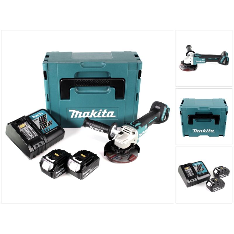 Image of Makita DGA 504 RFJ 18 V Smerigliatrice angolare brushless a batteria 125 mm in valigetta Makpac + 2x Batterie 3,0 Ah + Caricatore