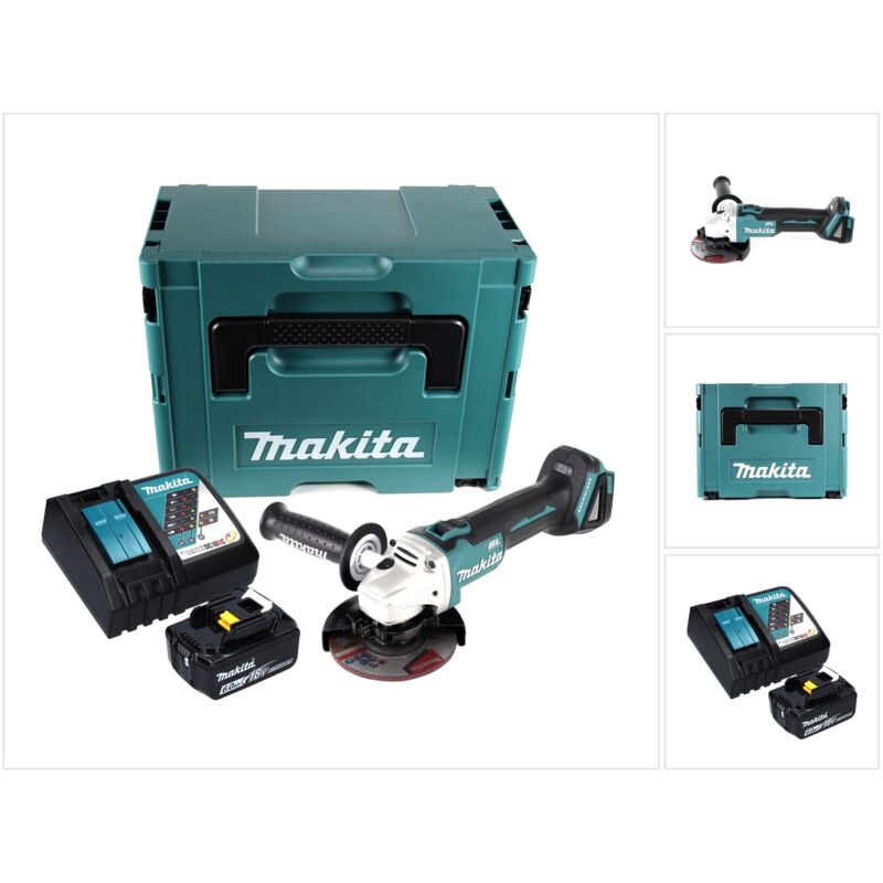 Dga 504 RG1J Smerigliatrice angolare a batteria 18 v 125 mm Brushless + 1x Batteria 6,0 Ah + Caricabatterie + Valigetta Makpac - Makita