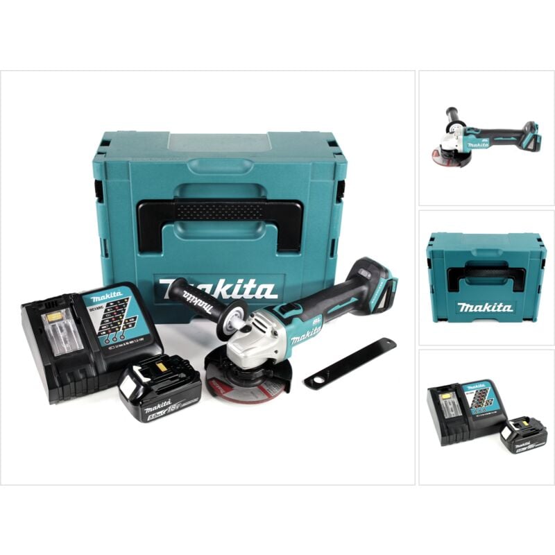 Image of Dga 504 RT1J Akku Winkelschleifer 18V 125mm Brushless + 1x Akku 5,0Ah + Ladegerät + Makpac - Makita