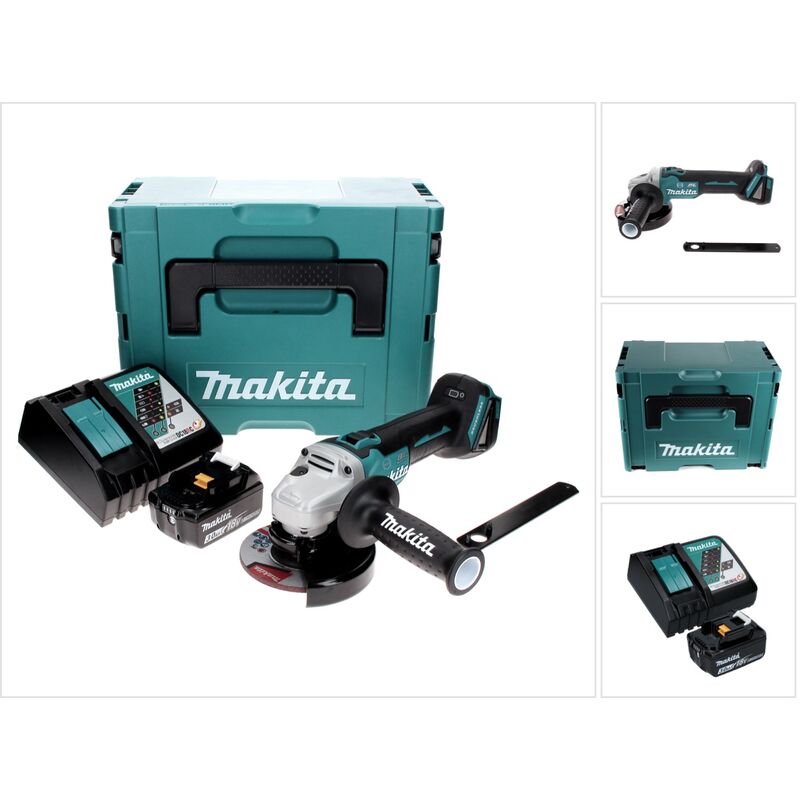 Dga 506 RF1J Meuleuse d'angle sans fil 18 v 125 mm Brushless + 1x Batterie 3,0 Ah + Chargeur + Makpac - Makita