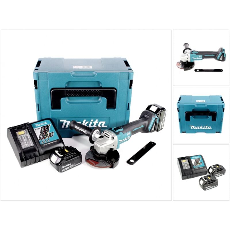 Image of Dga 506 rfj Smerigliatrice angolare a batteria 18V 125mm Brushless + 2x Batterie 3,0Ah + Caricabatterie + Valigetta Makpac - Makita