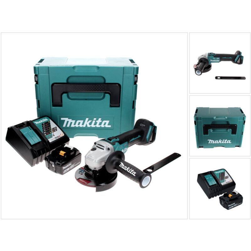 Dga 506 RG1J Meuleuse d'angle sans fil 18 v 125 mm Brushless + 1x Batterie 6.0 Ah + Chargeur + Coffret Makpac - Makita