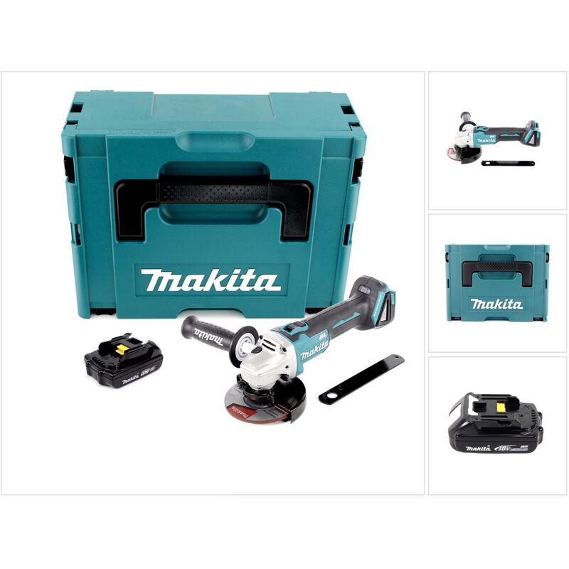 Makita DGA 506 Y1J Smerigliatrice angolare a batteria 18V 125mm Brushless + 1x Batteria 1,5Ah + Valigetta Makpac - senza caricabatterie