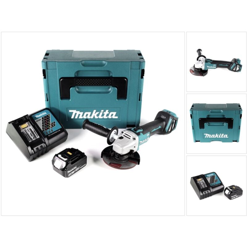 Image of Dga 511 RF1J Akku Winkelschleifer 18V 125mm Brushless + 1x Akku 3,0Ah + Ladegerät + Makpac - Makita