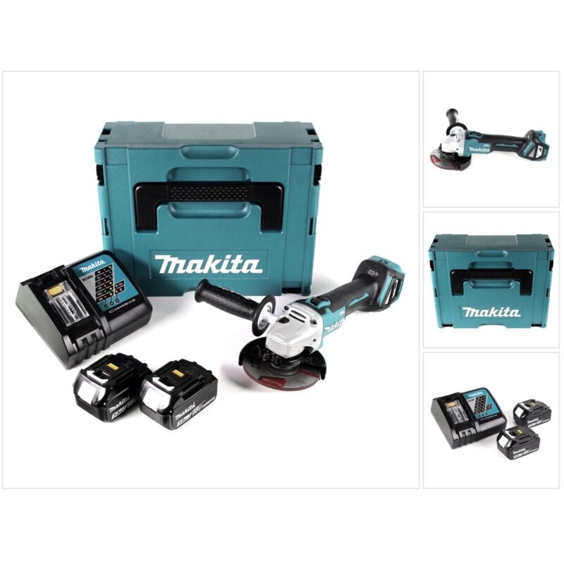 Dga 511 rfj Meuleuse d'angle sans fil 18V 125mm Brushless + 2x Batteries 3,0Ah + Chargeur + Coffret Makpac - Makita