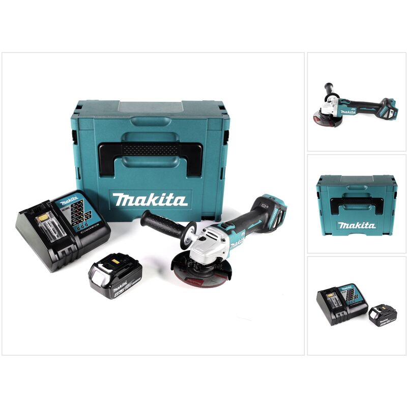Image of Dga 511 RM1J Smerigliatrice angolare a batteria 18V 125 mm in valigetta Makpac + 1x Batteria 4,0 Ah + Caricatore rapido - Makita