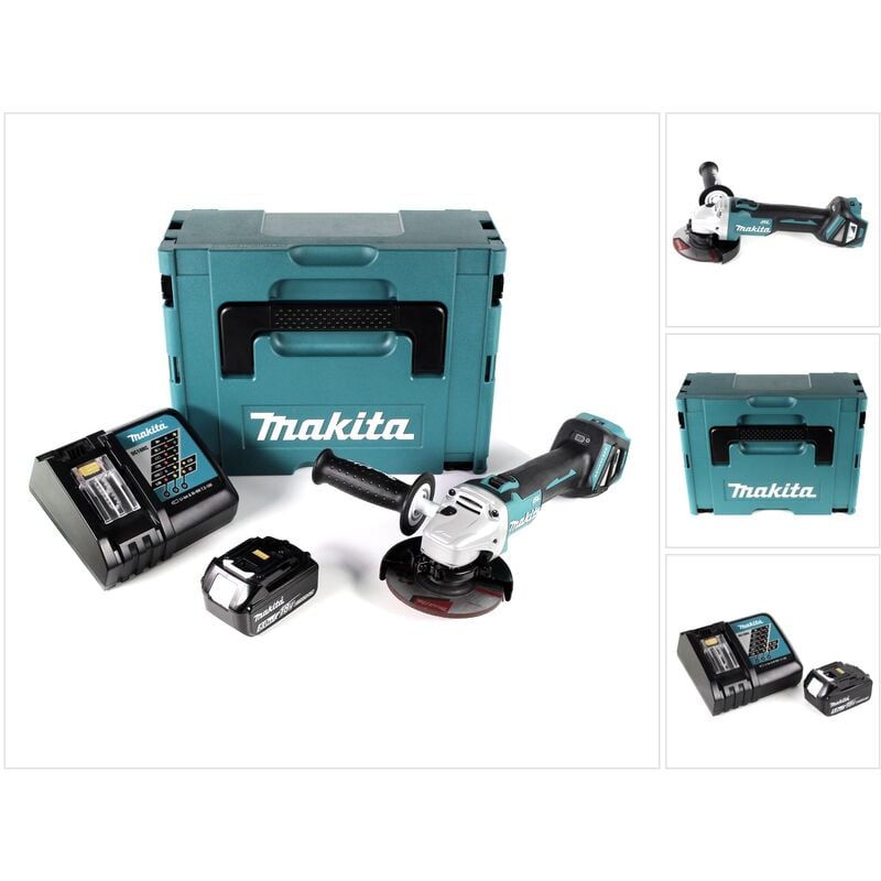 Image of Dga 511 RT1J Smerigliatrice angolare a batteria 18V 125 mm in valigetta Makpac + 1x Batteria 5,0 Ah + Caricatore rapido - Makita