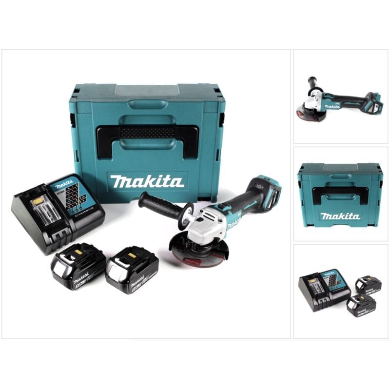 

Makita DGA 511 RTJ Mini amoladora a batería 18V / 125 mm en Makpac 3 + 2x Batería BL 1850 5,0 Ah + Cargador DC 18 RC