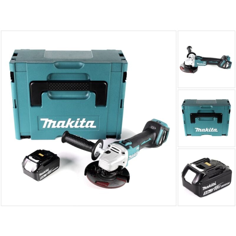 Image of Makita DGA 511 T1J Smerigliatrice angolare a batteria 18V 125 mm + 1x Batteria 5,0Ah + Valigetta Makpac - senza caricabatterie