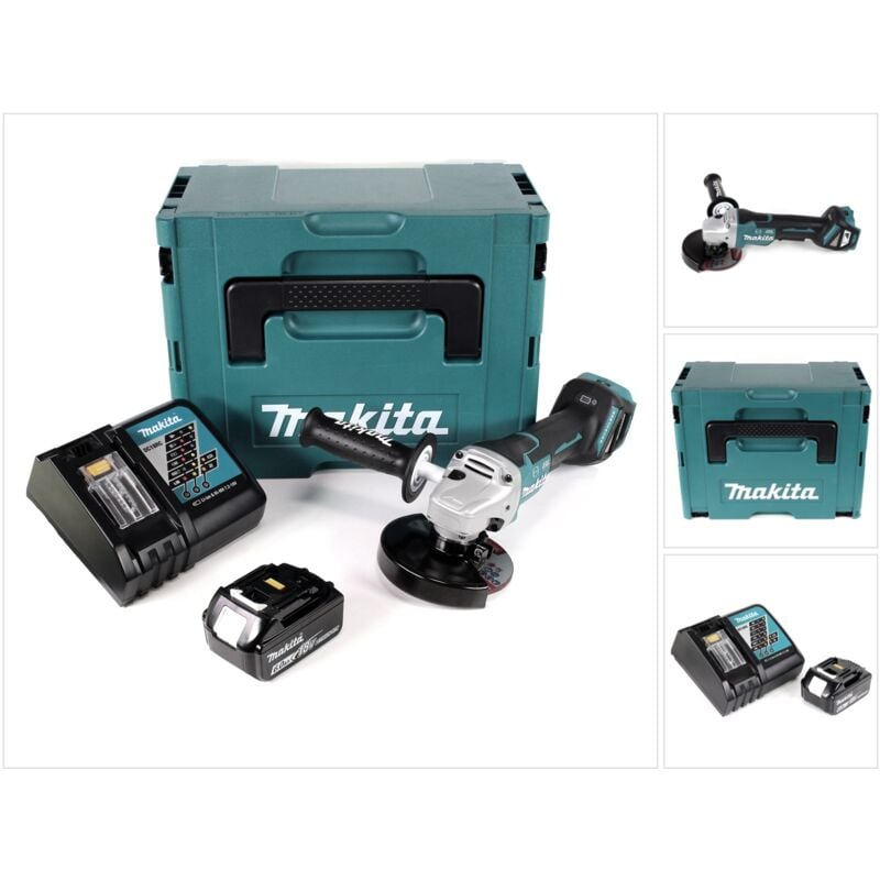Dga 517 RG1J Meuleuse d'angle sans fil 18V 125mm + 1x Batterie 6,0Ah + Chargeur + Coffret de transport Makpac 3 - Makita