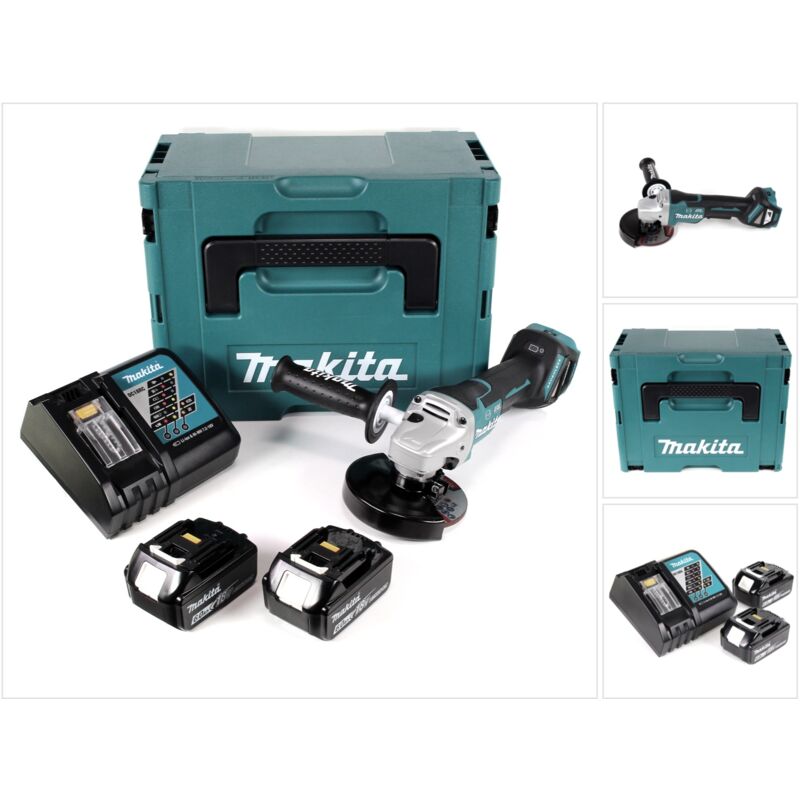 Dga 517 rgj Meuleuse d'angle sans fil 18V 125mm + 2x Batteries 6,0Ah + Chargeur + Coffret de transport Makpac 3 - Makita