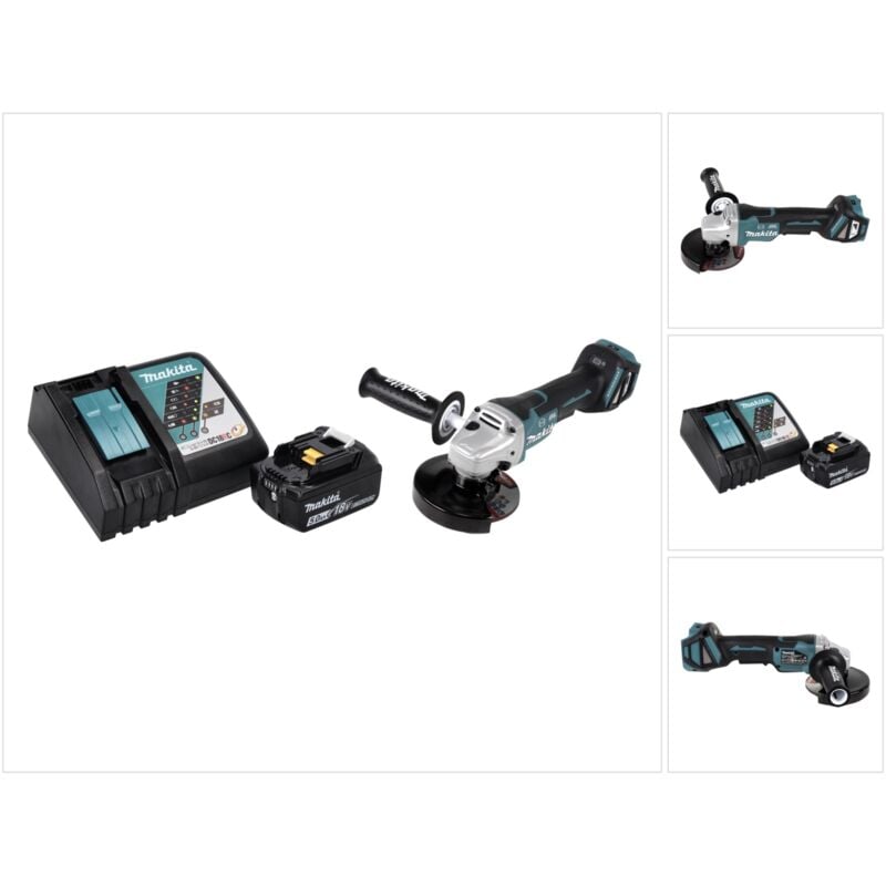 Dga 517 RT1 Meuleuse d'angle sans fil 18 v 125 mm Brushless + 1x batterie 5,0 Ah + chargeur - Makita