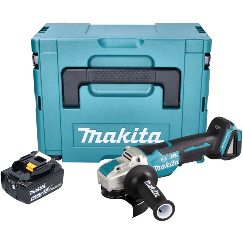 Dga 520 G1JX1 Meuleuse d'angle sans fil 18 v 125 mm x-lock Brushless + 1x batterie 6,0 Ah + Makpac - sans chargeur - Makita