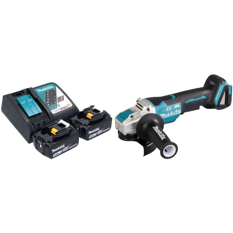 Dga 520 RTX1 Meuleuse d'angle sans fil 18 v 125 mm x-lock Brushless + 2x batterie 5,0 Ah + chargeur - Makita