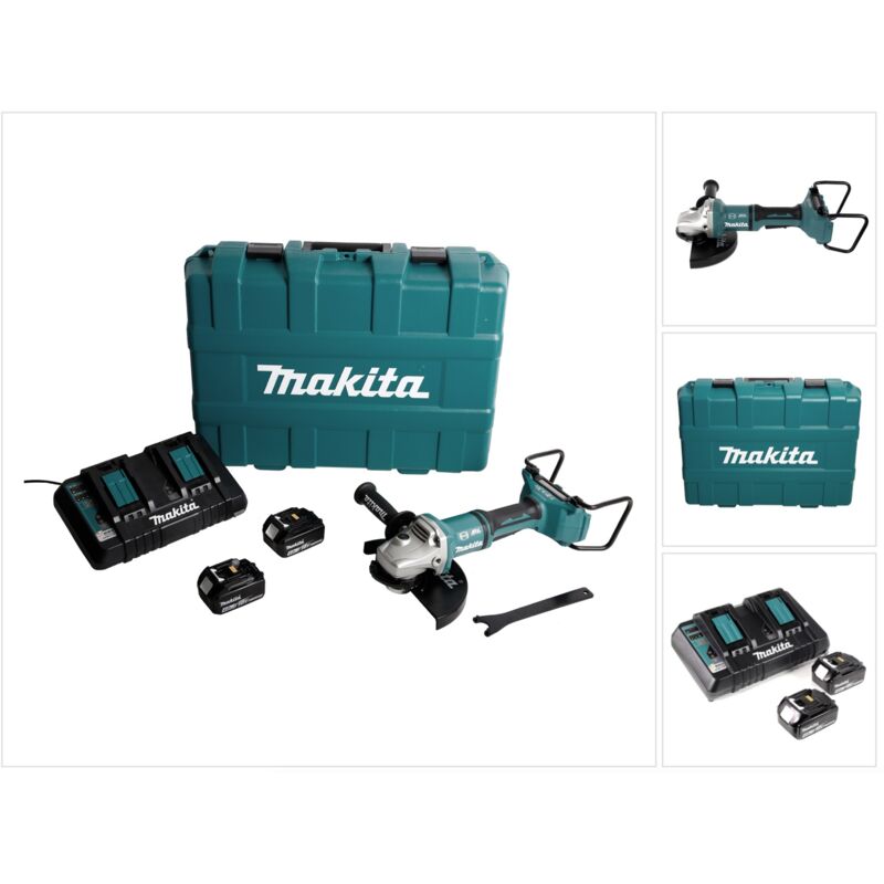 Makita DGA 900 PMKX2 Meuleuse d'angle sans fil 36V ( 2x18V ) 230mm Brushless + 2x Batteries 4,0Ah + Chargeur d'ouble + Écrou de serrage rapide