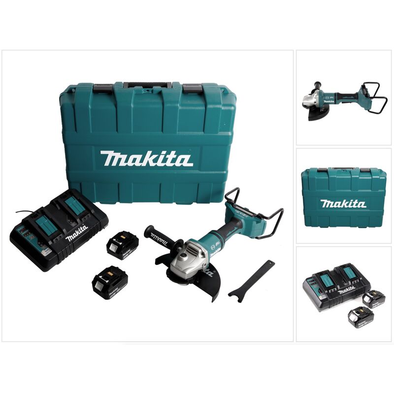 Makita DGA 900 PTKX2 Meuleuse d'angle sans fil 36V ( 2x18V ) 230mm Brushless + 2x Batteries 5,0Ah + Chargeur double + Écrou de serrage rapide