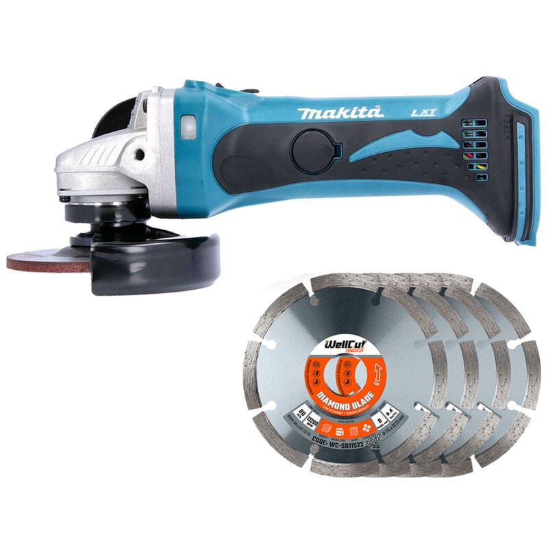 DGA452Z 18V lxt Angle Grinder 115mm With 4 Extra Diamond Blades - Makita