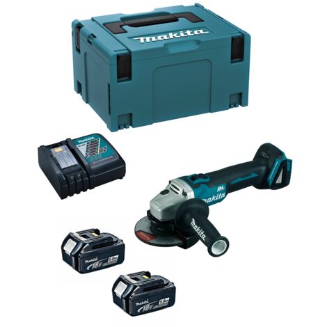 Makita DGA504RTJ Meuleuse d'angle à batterie 18V Li-Ion set (2x batterie 5.0Ah) dans MAKPAC - 125mm - moteur sans charbon