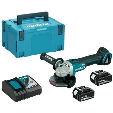 Makita DGA506RMJ Cordless 18V Brushless 125mm Angle Grinder With 2x4Ah Batteries, MAKPAC 3 Case And Charger Set